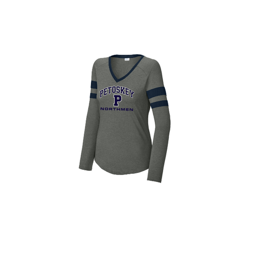 Women's Sport-Tek® Halftime Stripe Long Sleeve V-Neck Tee